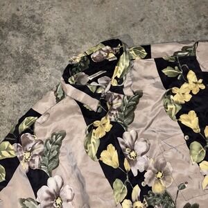 Burma Bibas Shirt Mens Large Black Floral 100% Silk Hawaiian Summer Button Up